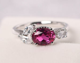 ovale 1,75 karaat robijn ring sterlingzilveren tak belofte ring juli geboortesteen ring