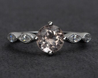 morganite ring silver round cut morganite gemstone ring engagement rings pink