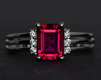 rings ruby silver emerald cut red ruby engagement ring delicate ring promise ring gemstone ring July birthstone ring love ring