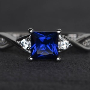 Princess Cut Saphir Ring blauer Saphir Verlobungsring Sterling Silber Ring blaue Saphir Ring September Geburtsstein Ring