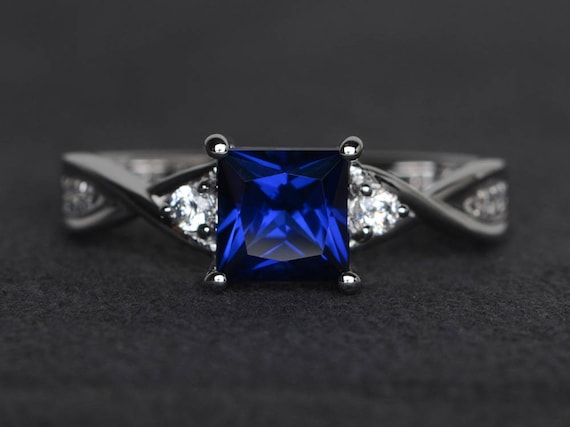 Princess cut blue sapphire engagement rings sale