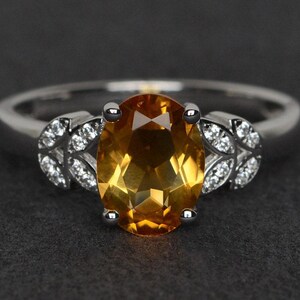 citrine ring silver yellow gemstone ring oval cut engagement ring November birthstone ring