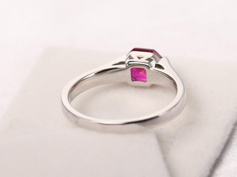 Asscher Cut Minimalist Ruby Ring Sterling Silver Solitaire Engagement ...