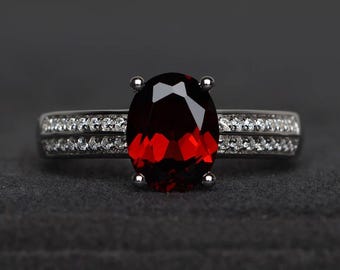 natürliche rote Granat Ring Ehering Oval geschnitten rote Edelstein Sterling Silber Ring Januar Geburtsstein