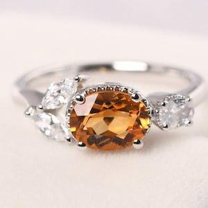 oval shaped 8x6 mm citrine ring sterling silver branch wedding ring November birthstone ring