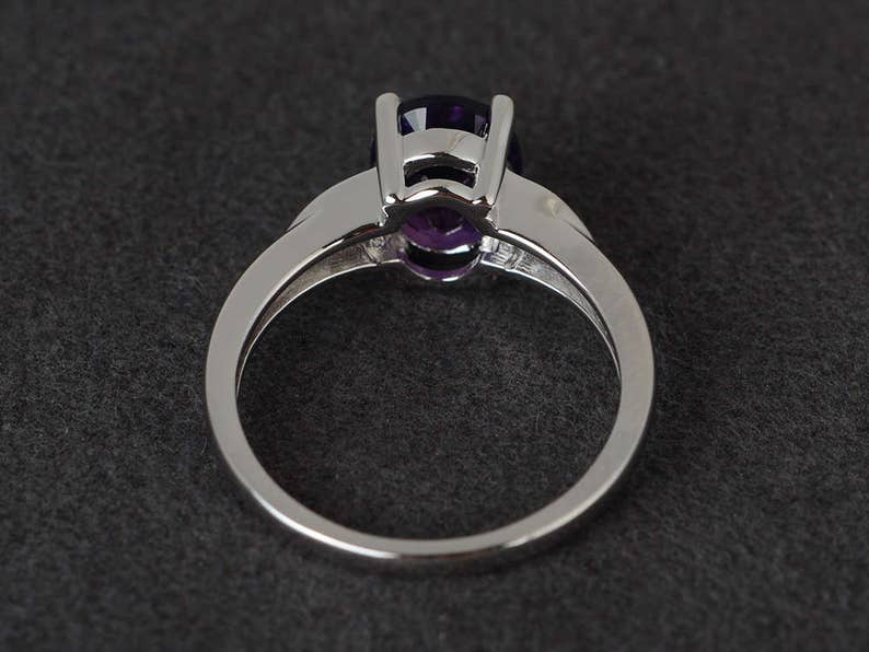 purple amethyst ring gemstone ring oval cut amethyst engagement ring sterling silver February birthstone ring image 3