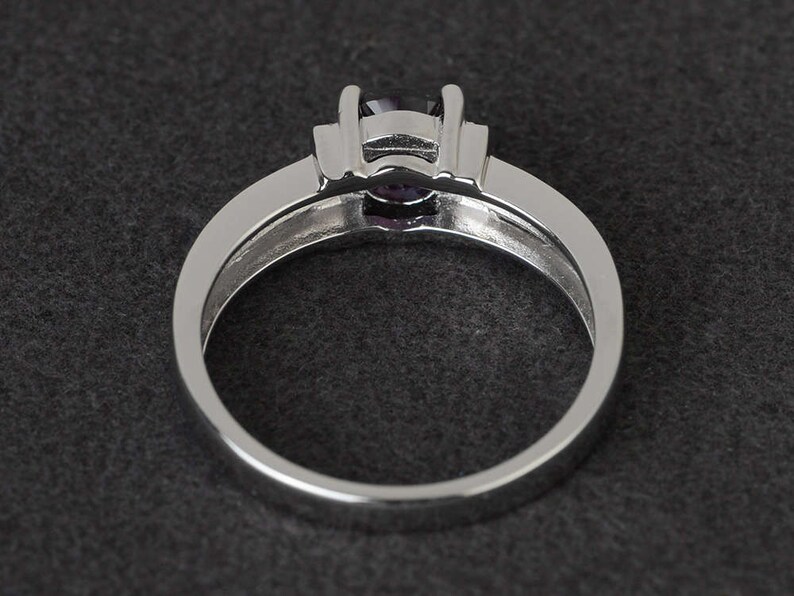 alexandrite ring round cut engagement ring sterling silver ring promise ring gemstone ring June birthstone ring