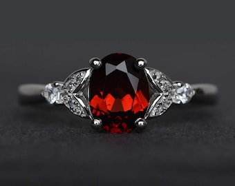 oval cut garnet engagement ring red garnet ring sterling silver ring gemstone ring promise ring January birthstone ring