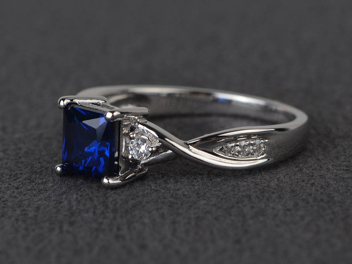 Princess Cut Sapphire Ring Blue Sapphire Engagement Ring Etsy