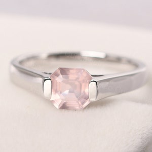 delicate rose quartz ring sterling silver asscher cut 6 mm pink quartz promise ring image 1