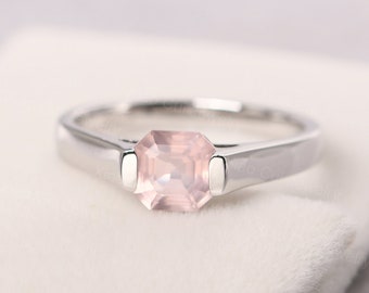 delicate rose quartz ring sterling silver asscher cut 6 mm pink quartz promise ring