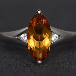 citrine ring marquise engagement ring sterling silver ring November birthstone ring