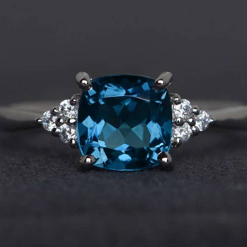 London Blue Topaz Ring Silver Solitaire Ring Pear Cut Blue - Etsy