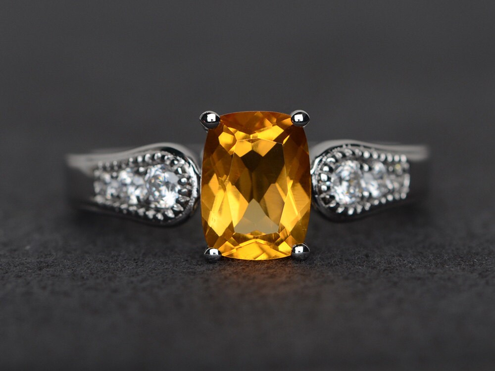 Citrine Ring Silver Engagement Ring November Birthstone Ring Etsy UK