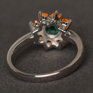Anillo de esmeralda de laboratorio con girasol y piedra preciosa verde de corte redondo, anillo de compromiso, anillo de plata esterlina imagen 3