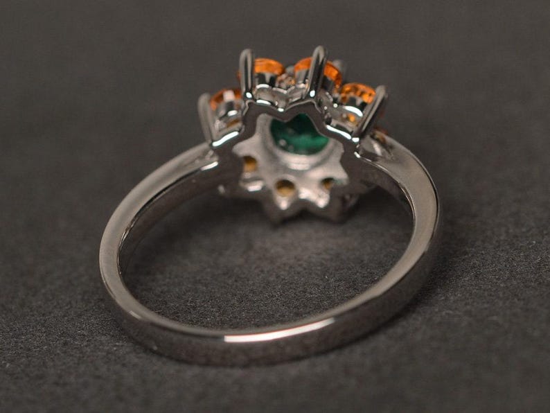 Anillo de esmeralda de laboratorio con girasol y piedra preciosa verde de corte redondo, anillo de compromiso, anillo de plata esterlina imagen 3
