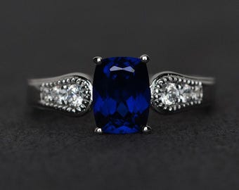 Anillo de zafiro, anillo de compromiso azul, anillo de promesa, anillo de piedra preciosa azul, anillo con piedra de nacimiento de septiembre