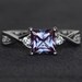 princess cut alexandrite ring twist band engagement ring sterling silver color changing June birthstone