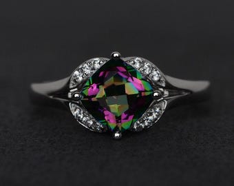 mystic topaz ring color engagement ring rainbow topaz silver promise ring