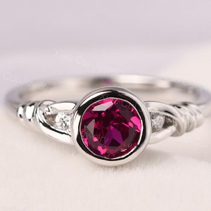 vintage ruby twist rope promise ring round cut 6 mm 14k gold July birthstone ring