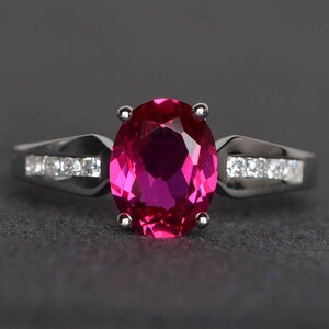 lab ruby ring anniversary ring oval cut red gemstone sterling silver ring July birthstone ring