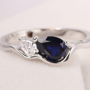 personalized sapphire ring sterling silver 2 stones wedding ring unique mothers ring