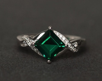 Quadratischer Smaragdring Sterlingsilberring Smaragd Verlobungsring Mai Geburtssteinring Smaragdschmuck