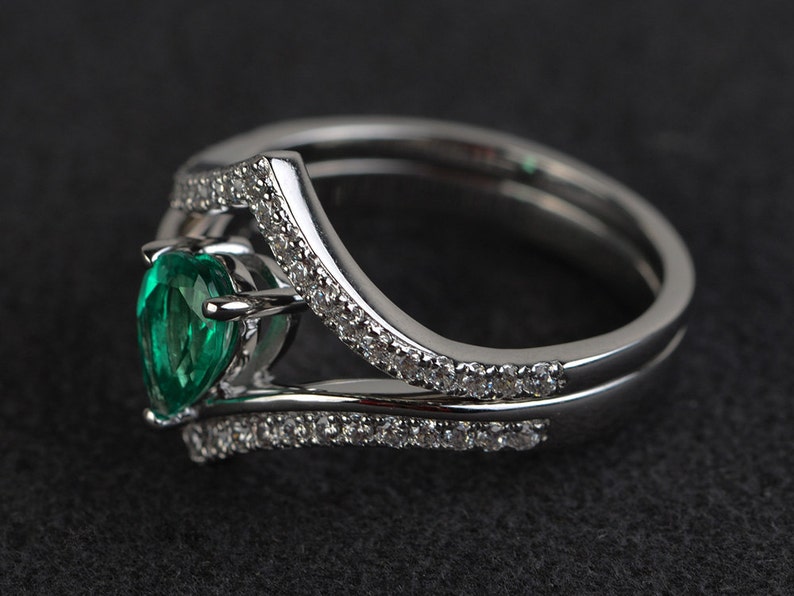 Emerald Rings Bridal Sets Water Drop Shape Stacking Ring - Etsy