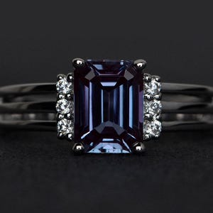 alexandrite ring silver emerald cut engagement ring promise ring