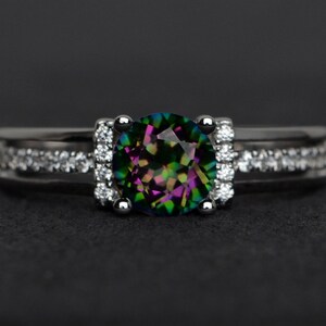 mystischer Topas Ring Regenbogen mystischer Topas Verlobungsring Edelstein Ringe Silber Rundschliff Mystischer Topas