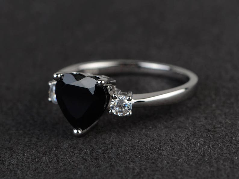 natural black spinel ring promise ring black gemstone ring heart cut gemstone