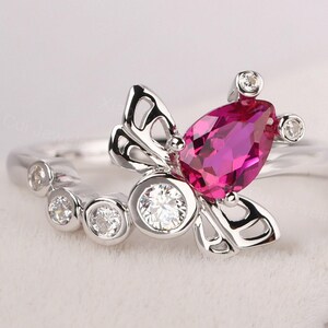 custom ruby statement ring dragonfly ring for girls sterling silver July birthstone ring