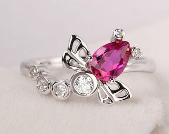 custom ruby statement ring dragonfly ring for girls sterling silver July birthstone ring