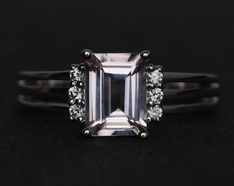 genuine morganite ring pink morganite engagement ring for her birthday gift emerald cut morganite gemstone ring promise ring