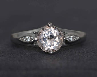 pink morganite engagement ring pink gemstone ring sterling silver ring round cut ring