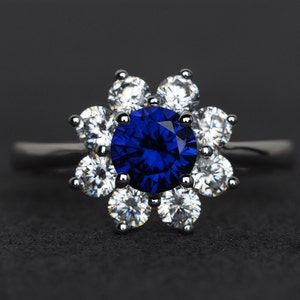 Saphirring blau Saphirring Verlobungsring Halo Ringe Silber Ehering Versprechen