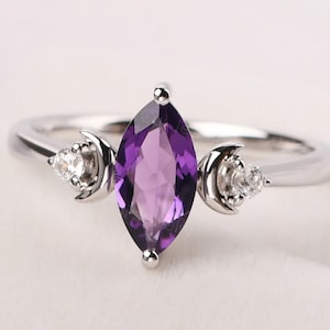 delicate moon ring marquise cut amethyst engagement ring February birthstone ring