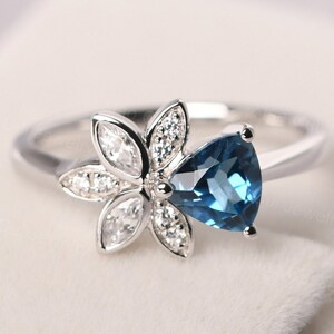 trillion cut London blue topaz ring sterling silver koi fish ring cluster promise ring