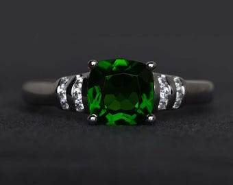chromdiopsid ring Verlobungsring kissen schliff sterling silber ring grüner ring edelstein versprechen ring