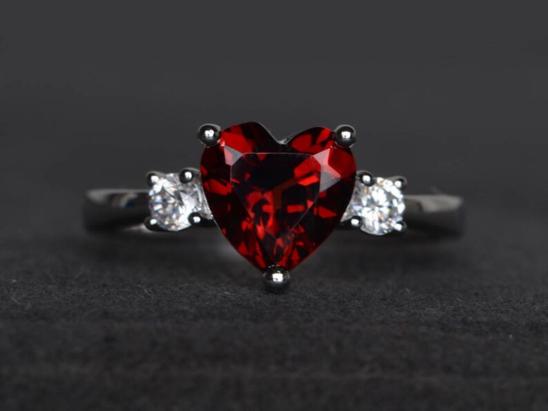 Natural Red Ring Promise Ring Heart Cut Gemstone Etsy