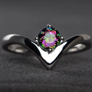 mystic topaz ring wedding ring round cut rainbow gemstone sterling silver ring solitaire ring