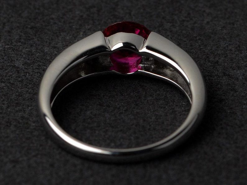 ruby ring red ruby engagement ring silver round cut gemstone rings promise ring July birthstone ring image 3