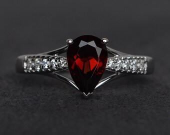 garnet ring delicate garnet engagement ring promise rings pear cut silver January birthstone ring