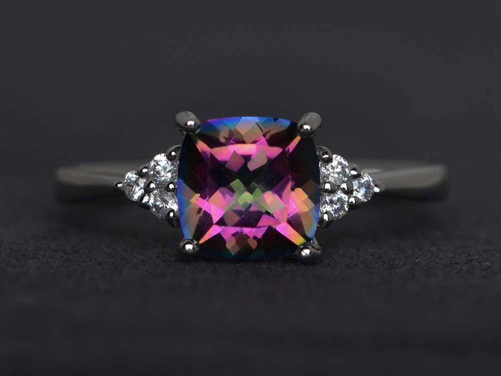 Mystic Rainbow Topaz Silver Ring – 4.3CT Stone In 925 Sterling Silver, Size 6-10, For Women & Men - View #9