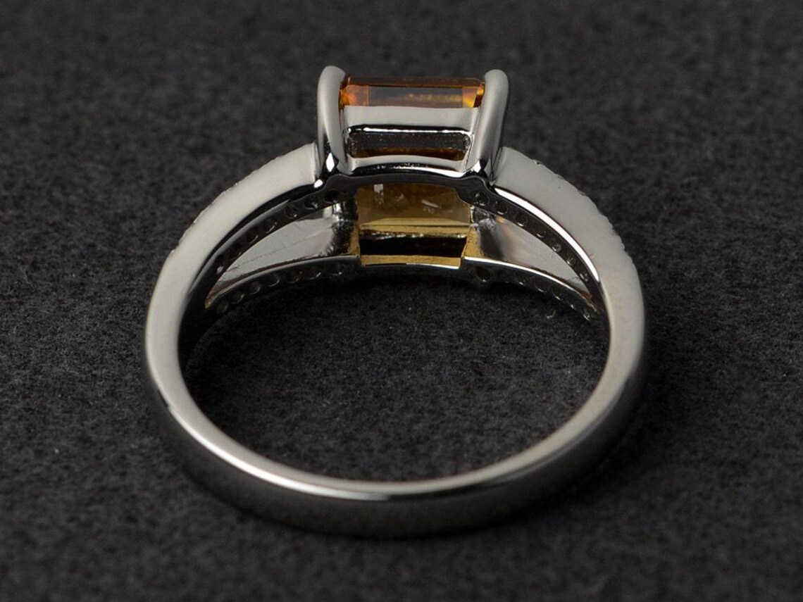 Citrine Ring Yellow Quartz Ring Natural Citrine Engagement Rings Square ...