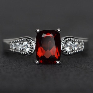 garnet ring silver red garnet wedding ring natural gemstone ring engagement ring January birthstone ring