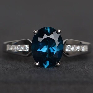 London blue topaz ring engagement ring oval cut gemstone sterling silver ring