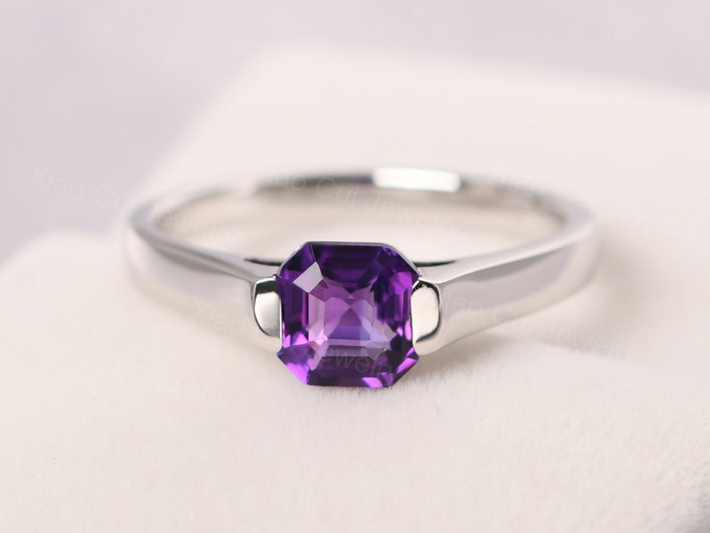 solitaire amethyst ring sterling silver solitaire statement ring February birthstone ring image 1