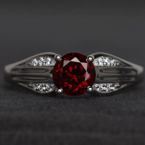 proposal ring natural red garnet ring round cut red gemstone January birthstone ring sterling silver ring