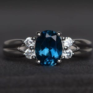 London blue topaz ring promise ring oval cut blue gemstone sterling silver ring